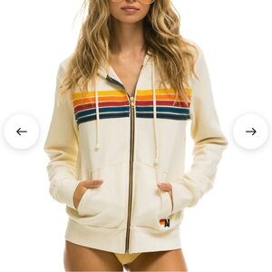 Aviator Nation 5 STRIPE HOODIE - VINTAGE WHITE Medium NWT